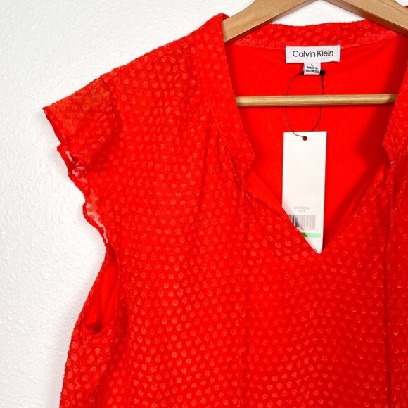 NWT Calvin Klein Work Wear Office Red Blouse With 3-D Swiss Dot Pattern Sz. L - Picture 4 of 9